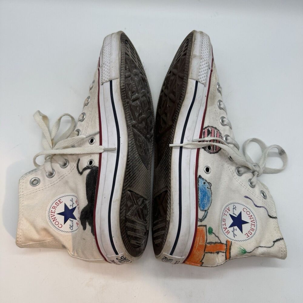 Converse All Star Hi Optical White Canvas Shoes M7650 Women's 9 Hand Painted Cat - Picture 3 of 12